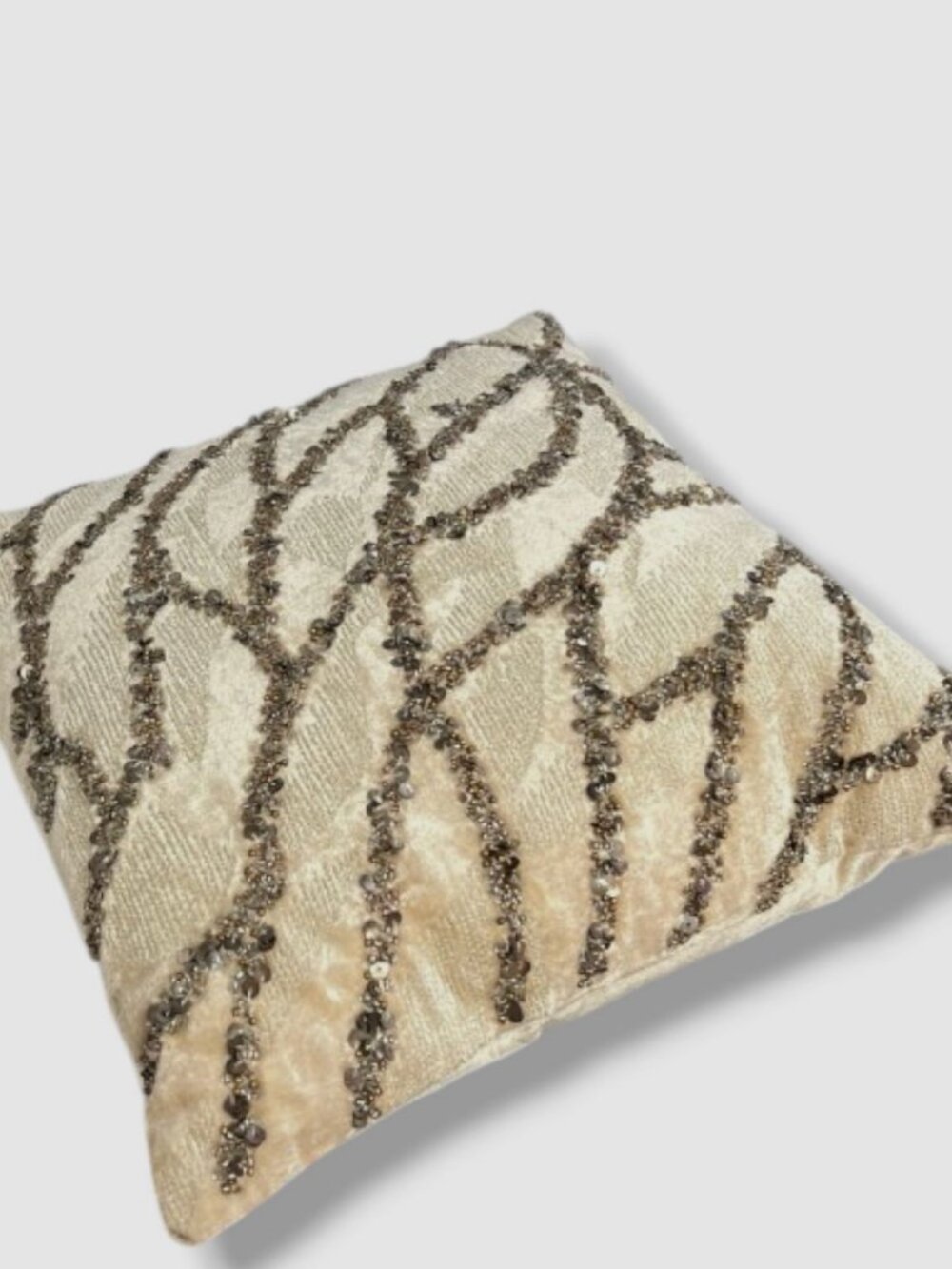 Donna Karan Home Gold Beaded Velvet Decorative Square Pillow Size, 12" L x 12" W